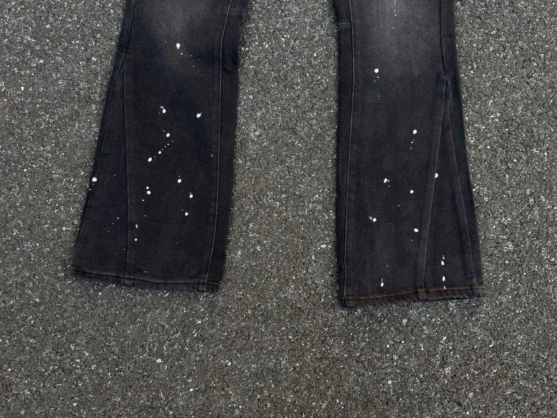 P240💰GA07 Top heavy industry GALLERY DEPT. Spliced ​​ink splash back logo washed retro jeans men and women high street splash ink pants micro-flared casual trousers trendy couple same style Size: 28 30 32 34 36 (corresponds to S M L XL XXL)